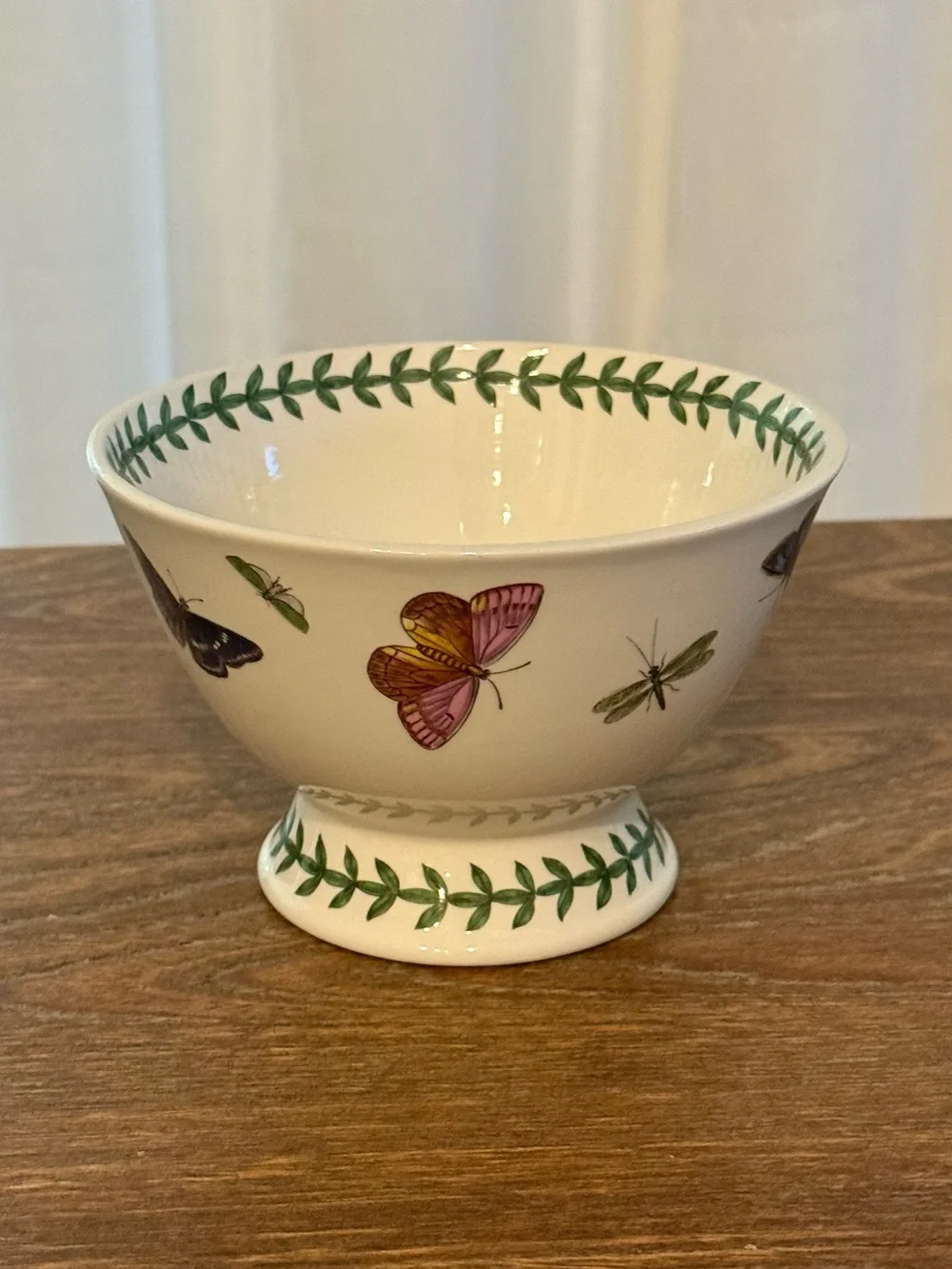 Portmeirion Butterfly-Patterned White and Green Pedestal Bowl